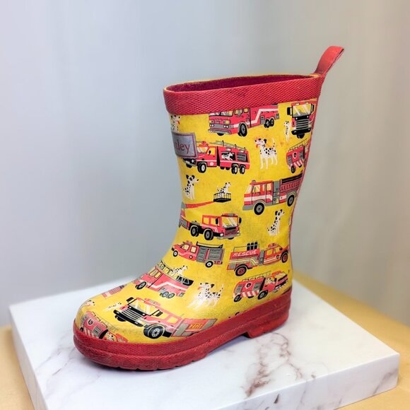 Hatley Kids Rain Boots Fireman Theme Yellow Rubber Boots Fire Engine Dalmatian - Picture 2 of 9
